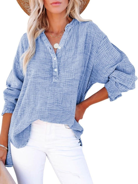 Isla™ | Casual Blouse met Knoopsluiting en V-Hals