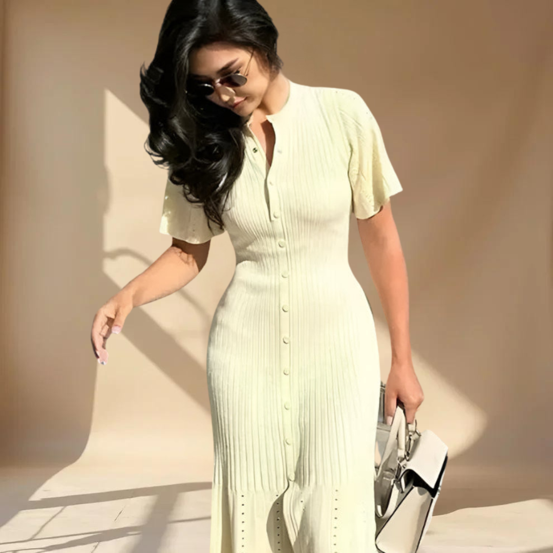 Sorvaya™ | Abrikooskleurige Gebreide Jurk