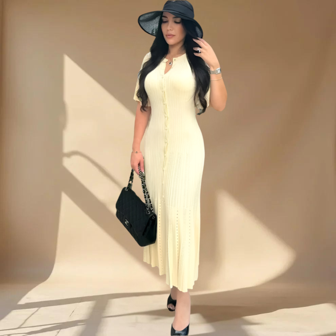 Sorvaya™ | Abrikooskleurige Gebreide Jurk