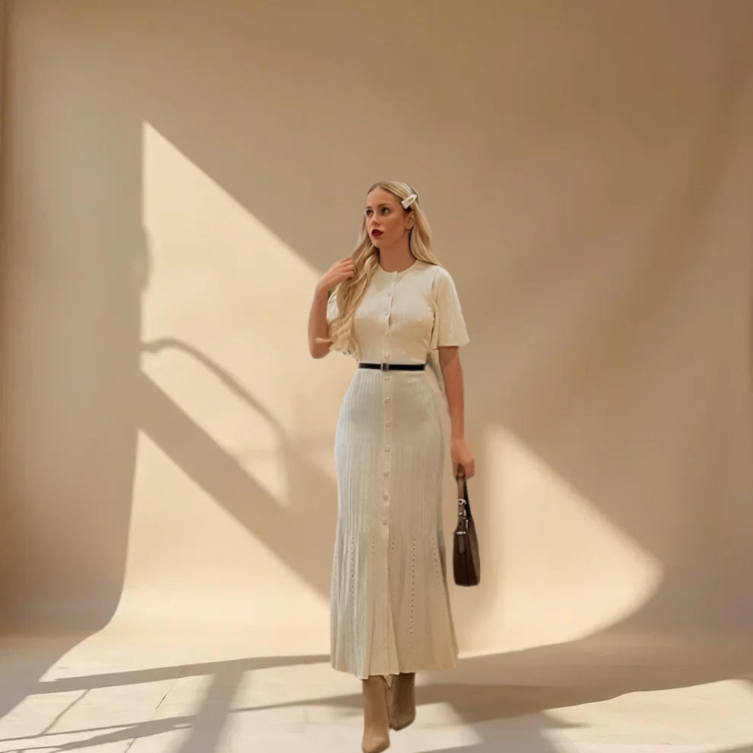 Sorvaya™ | Abrikooskleurige Gebreide Jurk