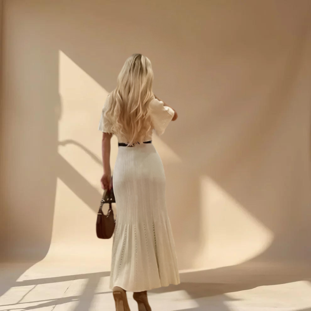 Sorvaya™ | Abrikooskleurige Gebreide Jurk