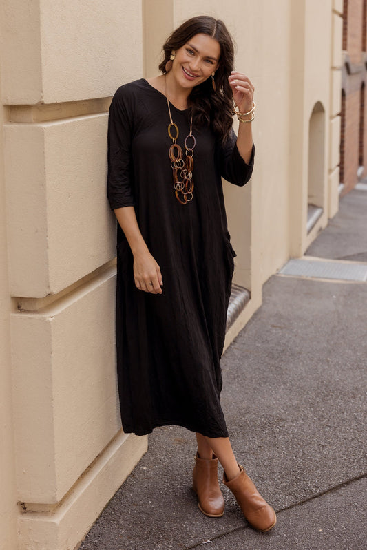 Novici dress met gekreukte katoenen mouwen